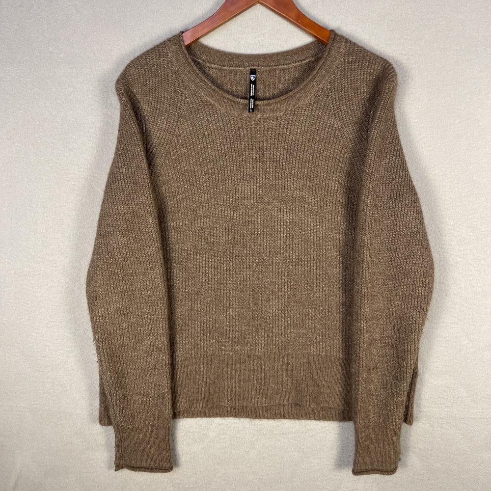KUHL Mens L Skyla Sweater Brown Taupe Ribbed Knit Crewneck Pullover 4422